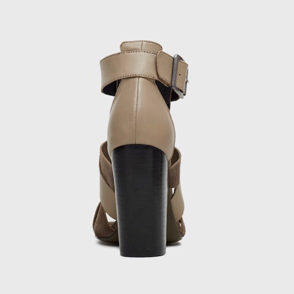 Taupe Leather Interlock Wooden Heel Shootie - Picture 3 of 5